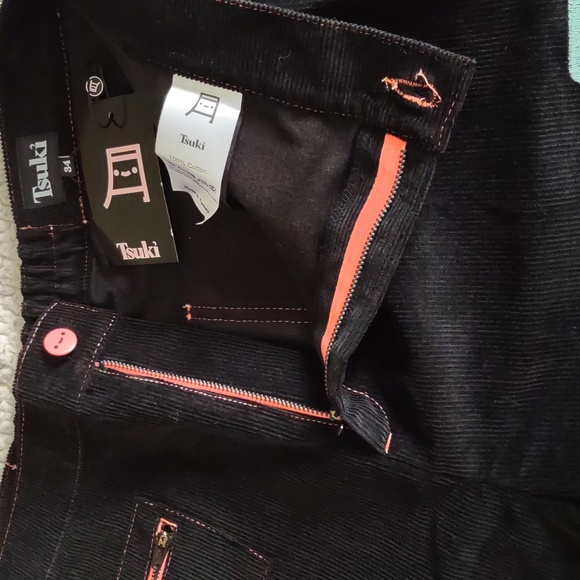 NWT TSUKI Market Size 34 Mischief Corduroy Trouser Spellout Leg Pants - Picture 11 of 15
